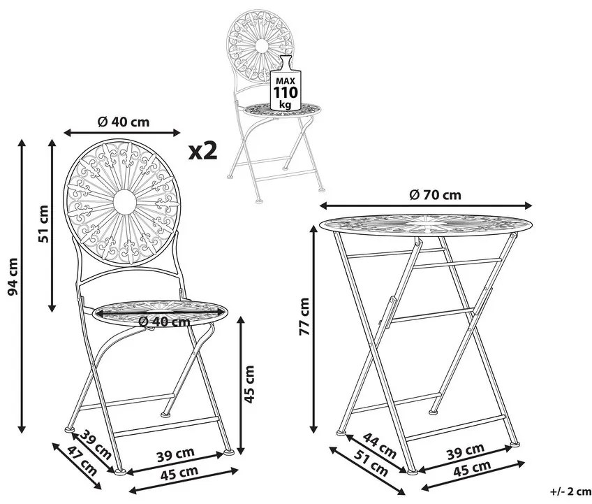 Set da balcone 2 posti metallo bianco SCAFA Beliani