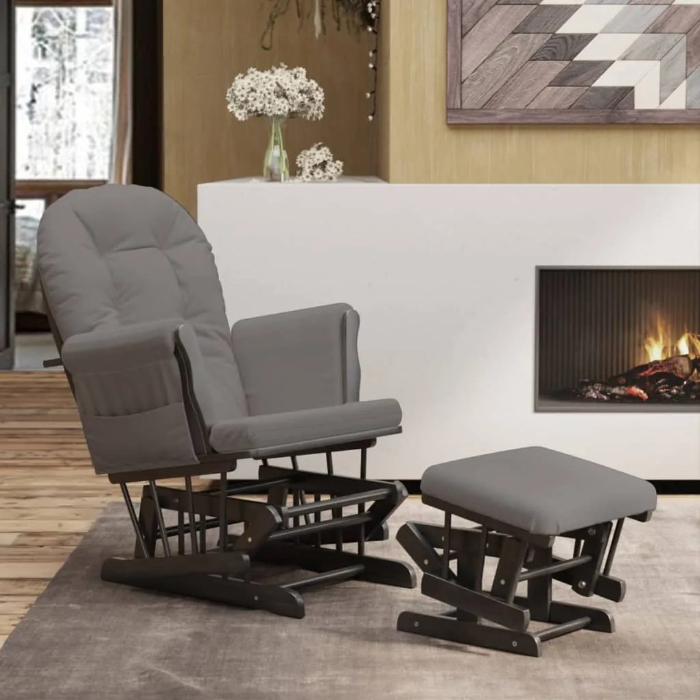 Poltrona Glider Con Sgabello Grigio Scuro İn Tessuto /