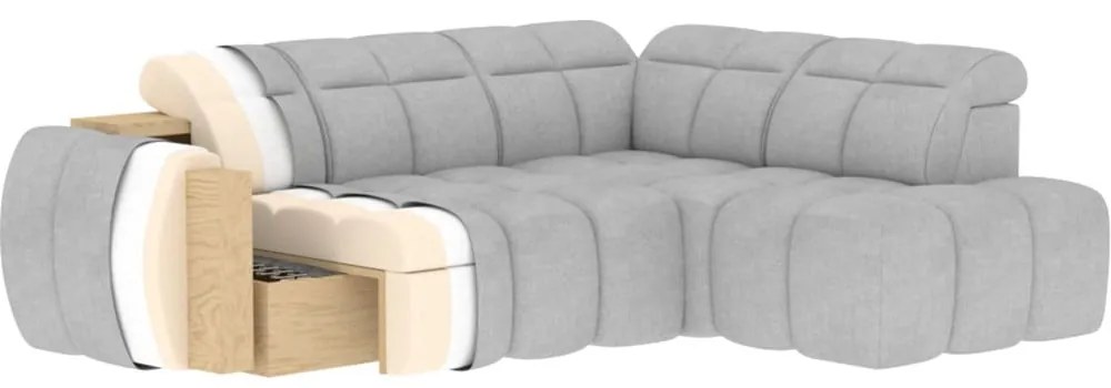 Divano angolare verde polveroso allungabile/con contenitore (con penisola a destra/a L) e rivestimento in bouclé Falconn – ELTAP