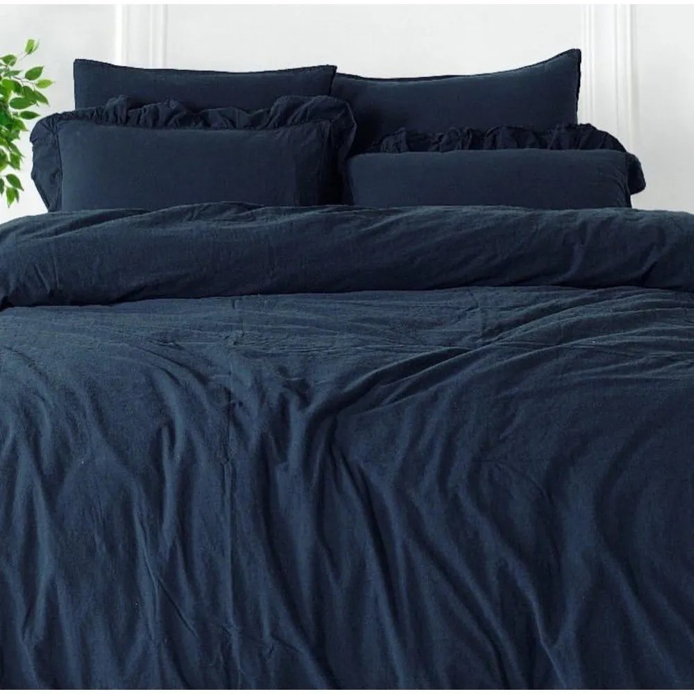 Set copripiumino e federa blu scuro in cotone renforcé per letto singolo 140x200 cm Ruffle Striped – Mila Home Luxury