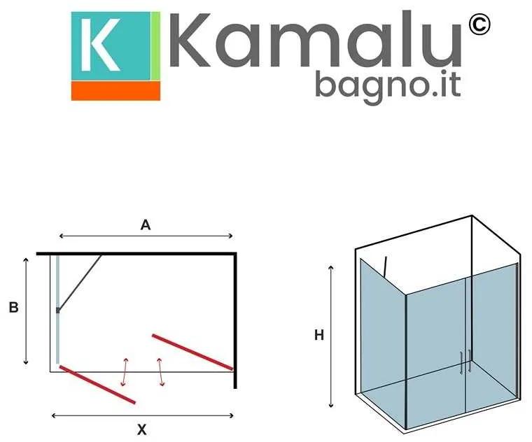 Kamalu - box doccia 90x70 nero fisso 90 apertura saloon 70 altezza 200h | ks2800as