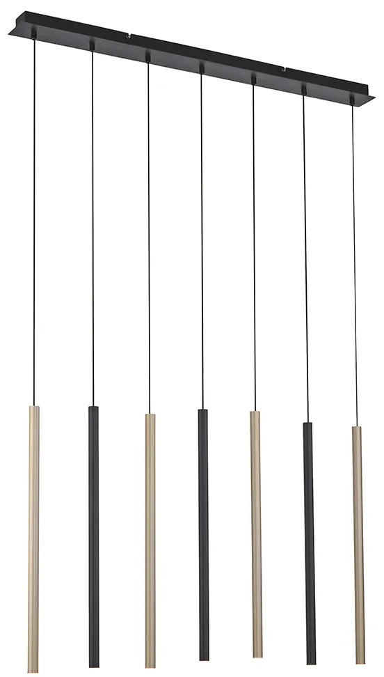 Lampada a sospensione nera con ottone incl. LED dimmerabile 7 luci - Bea