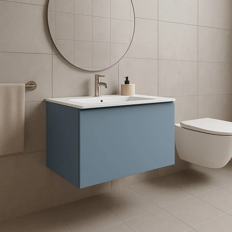 Mobile da bagno sospeso sotto lavabo Pixel plain 1 cassetto L 80 x H 40 x P 45.5 cm blu  indaco e maniglia alluminio brillante