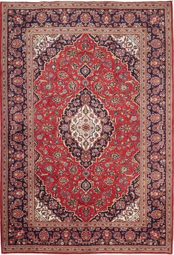 Kashan Tappeto 300 x 210 Rosso (Iran) Annodato A Mano