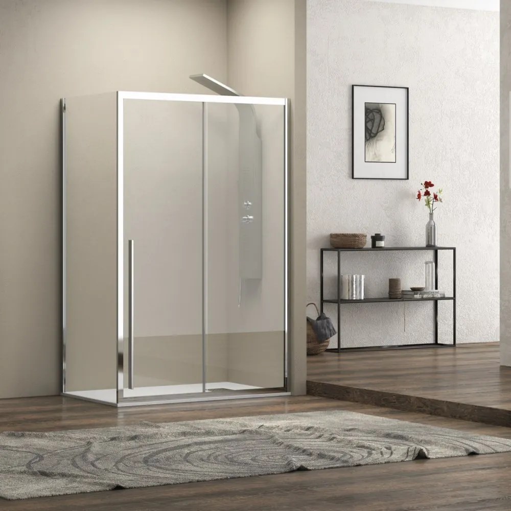Box doccia 70x130 scorrevole più fisso vetro 8mm altezza h200 | KEL4000 - KAMALU