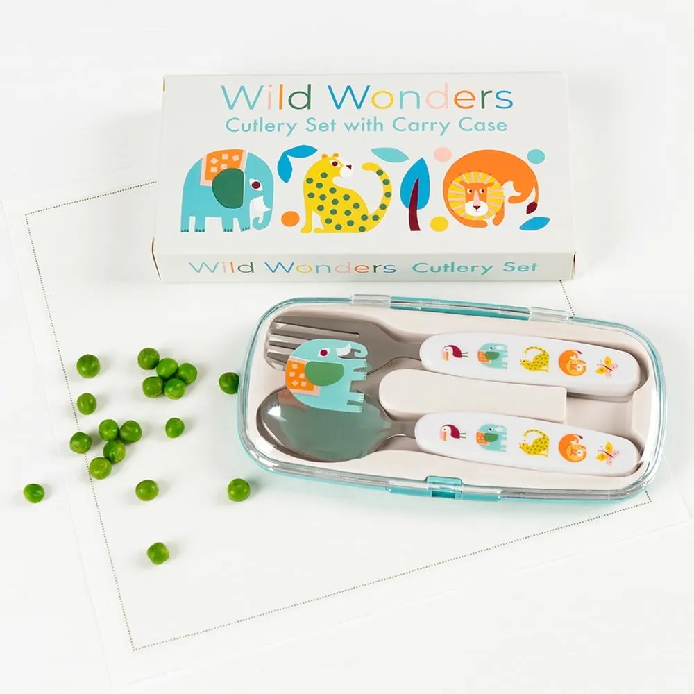 Posate per bambini color crema in acciaio inox 2 pz Wild Wonders – Rex London