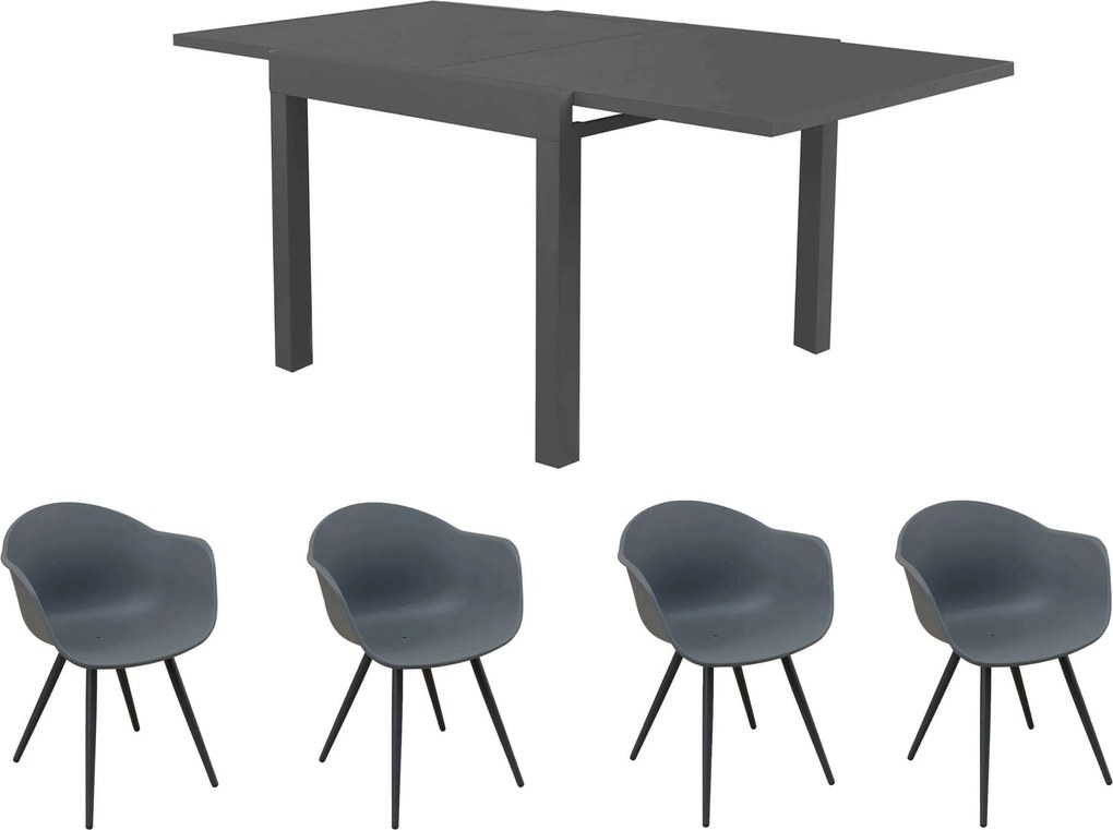 JERRI - set tavolo in alluminio cm 90/180 x 90 x 75 h con 4 Poltrone Dynamo