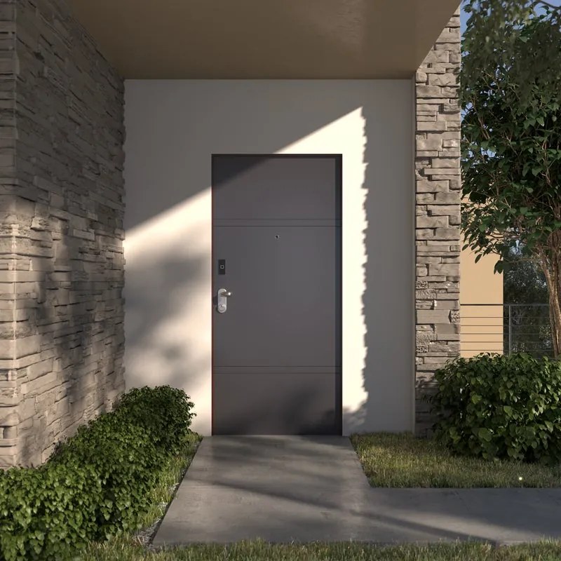 Porta blindata DI.BI. Abram Impr L 80 x H 200 cm in PVC grigio 7016 opaco/bianco, apertura spingere a destra, falso telaio incluso