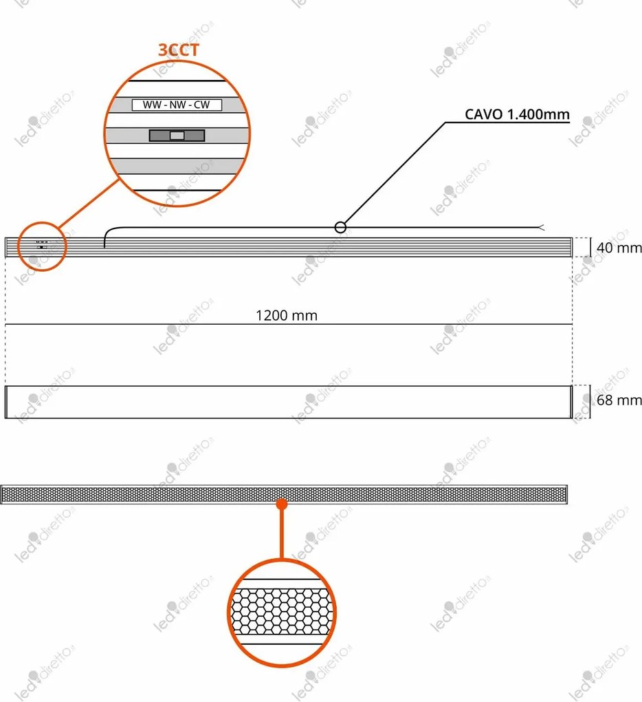 Lampada LED Sospesa 40W 120cm UGR11 DALI2 con driver Philips Bianca o nera