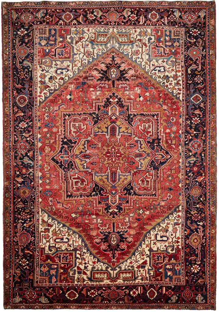 Heriz Tappeto 230x330 Rosso (Iran) Annodato A Mano