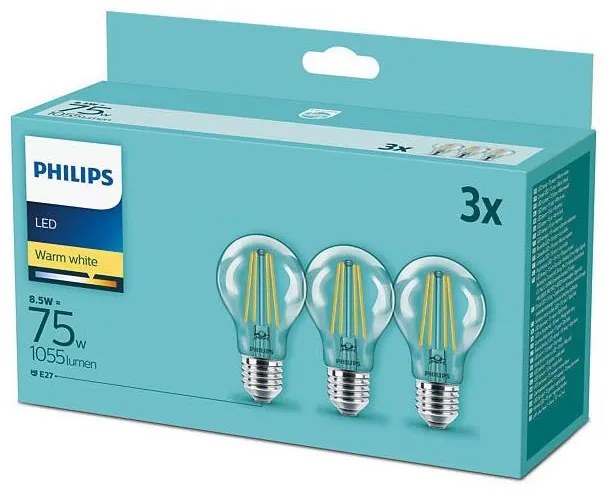 SET 3xLampadine LED Philips E27/8,5W/230V 2700K