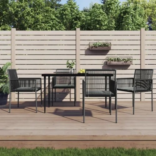 Sedie Giardino con Cuscini 4 pz Nere 54x60,5x83,5 cm Polyrattan