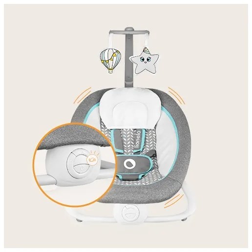 Lionelo - Dondolo vibrante per bambini con melodia PASCAL 2xAA grigio/turchese