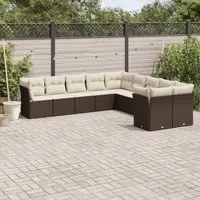 Set Divani da Giardino 10pz con Cuscini in Polyrattan Marrone 3250082