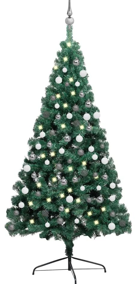 Albero di Natale a Metà Preilluminato con Palline, Albero di Natale a Metà Preilluminato con Palline Verde 180 cm