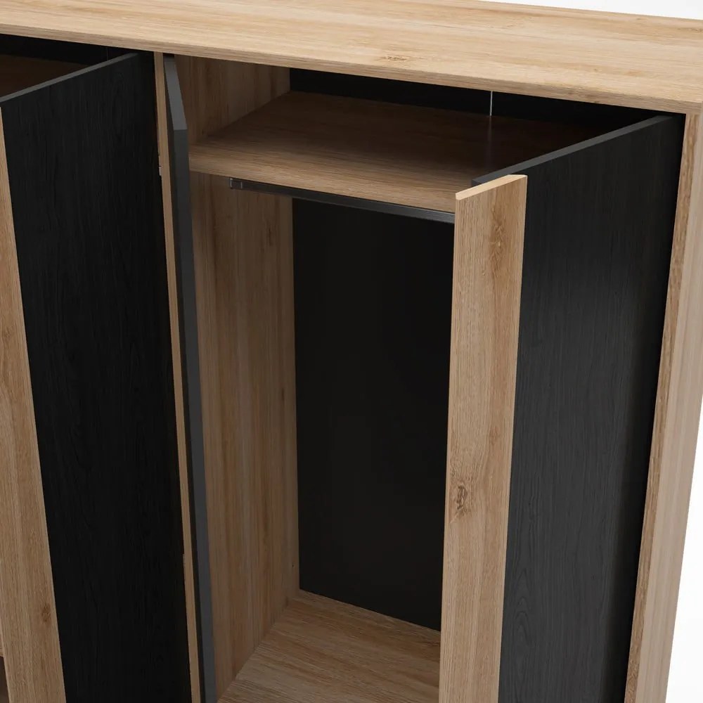 Armadio effetto rovere con decoro nero-naturale 180x197,5x53 cm Dennis - Marckeric