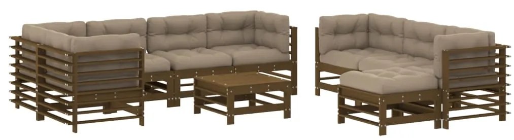 Set divani da giardino 10pz con cuscini in legno massello miele