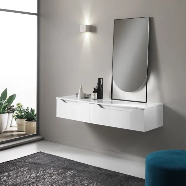 Cassetto bagno sospeso GIGLIO 80 cm in nobilitato Bianco Lucido