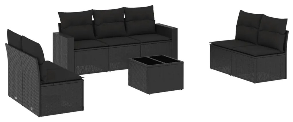 Set divani da giardino con cuscini 8 pz nero in polyrattan