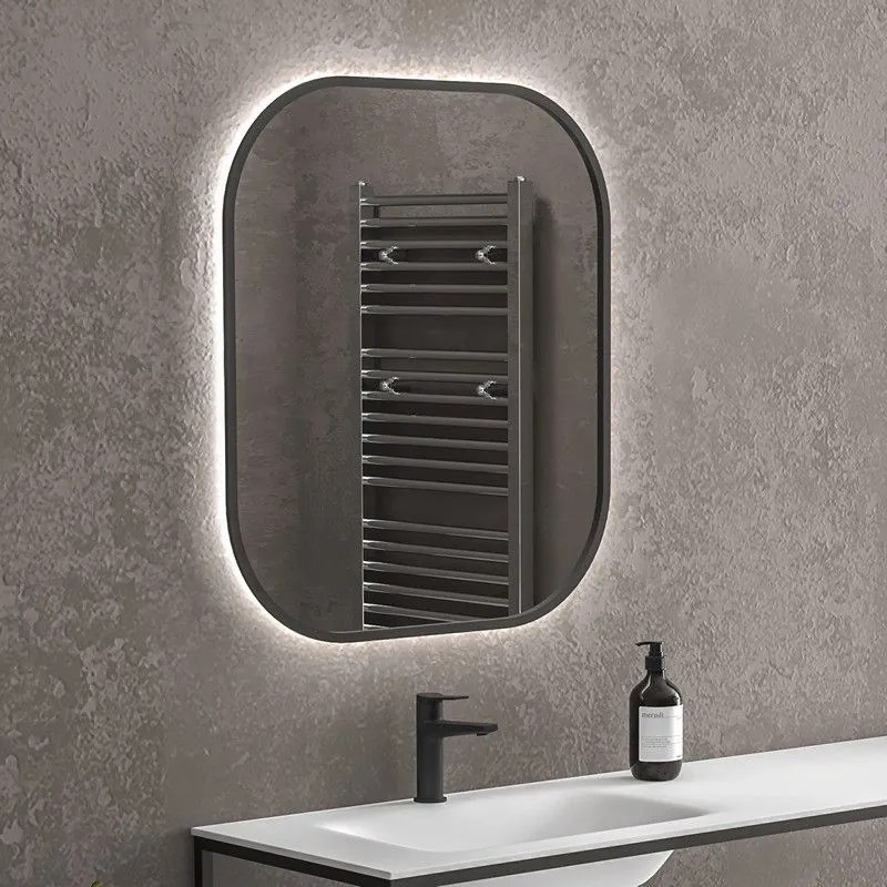 Kamalu - specchio bagno led retroilluminato 70x80 cm cornice nera | kam-s7800n