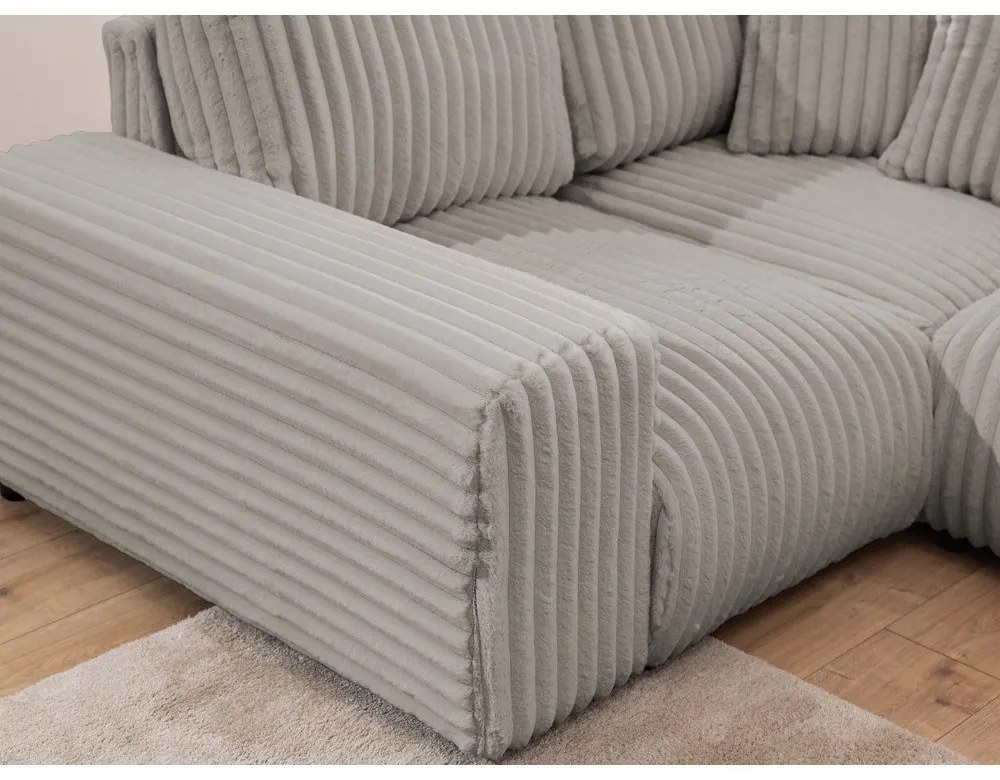 Divano angolare grigio chiaro (con penisola a sinistra/a U) rivestito in velluto a coste Justin – Ropez