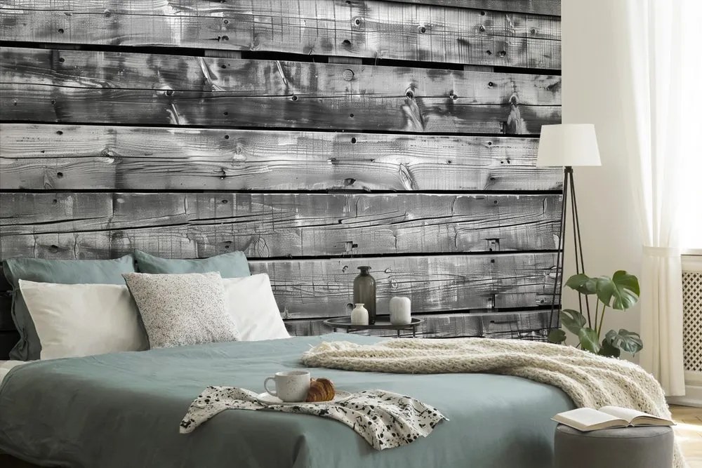 Carta da parati – Imitazione legno moderno in bianco e nero