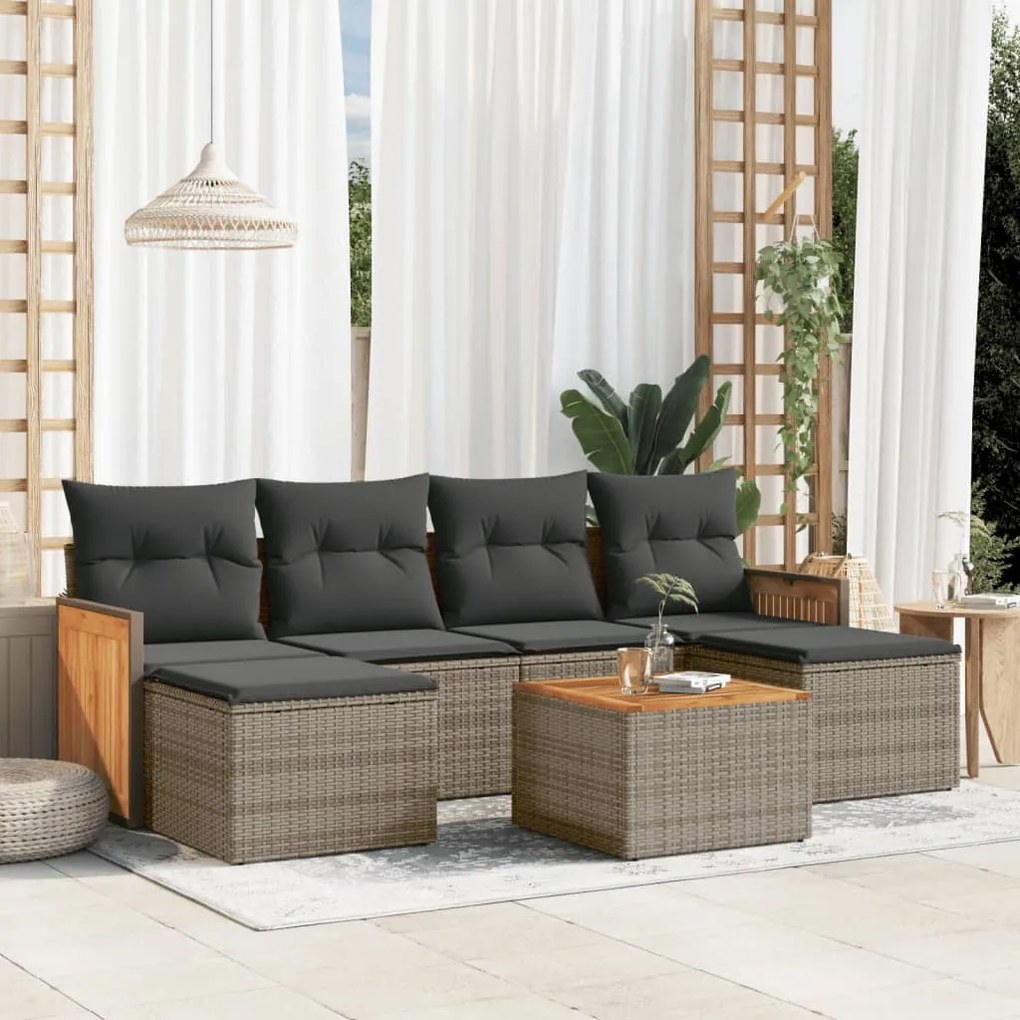 Set divani da giardino 7 pz con cuscini grigio in polyrattan