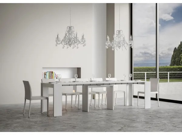 Consolle 90x42 cm Allungabile Fino a 3 Metri Mia Bianco Frassino da 14 posti