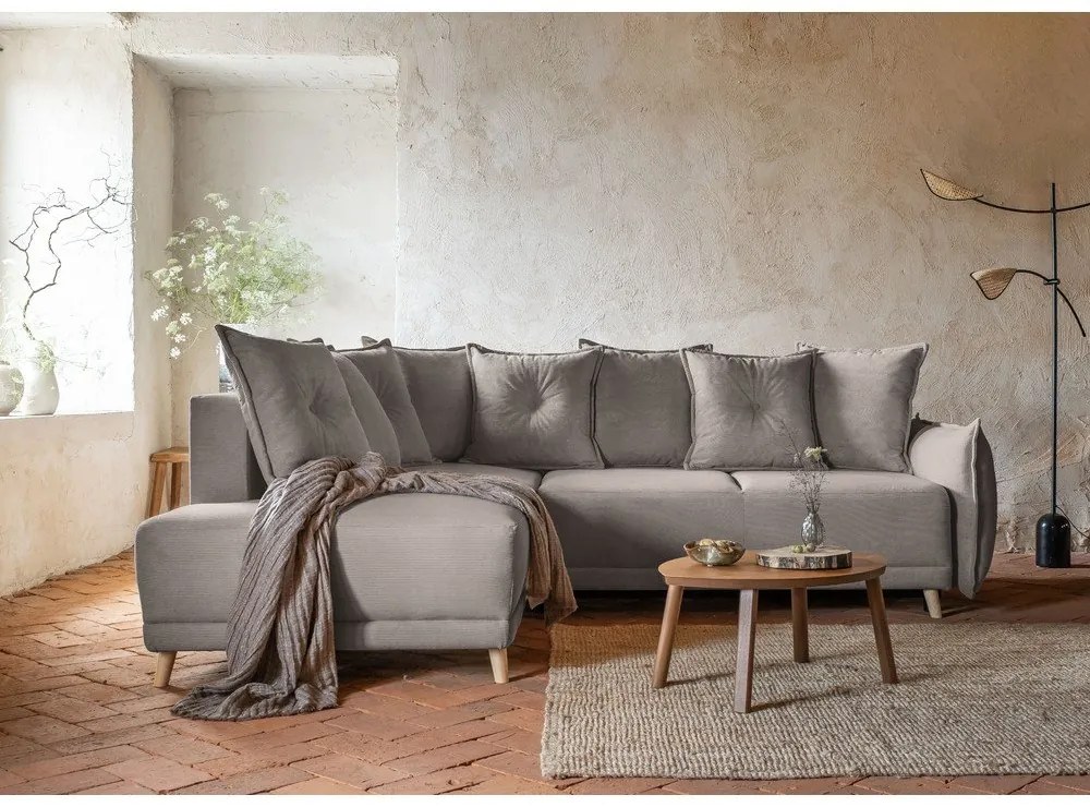 Divano letto in velluto a coste marrone chiaro (angolo sinistro) Lazy Lukka - Miuform