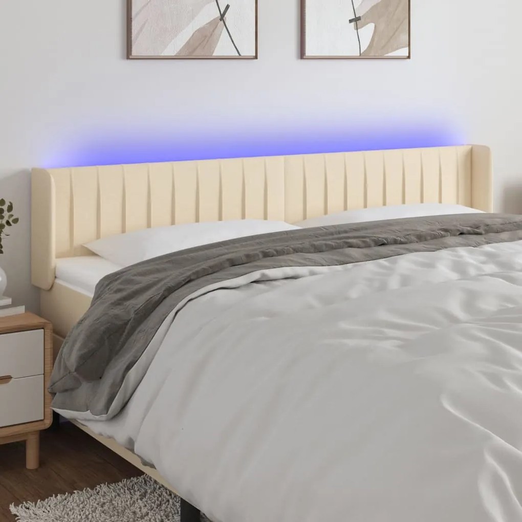 Testiera A Led Crema 163x16x78/88 Cm İn Tessuto /