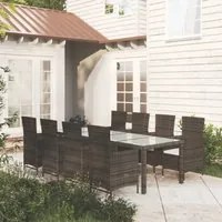 Set da Pranzo da Giardino 9 pz con Cuscini Polyrattan Marrone 3094823