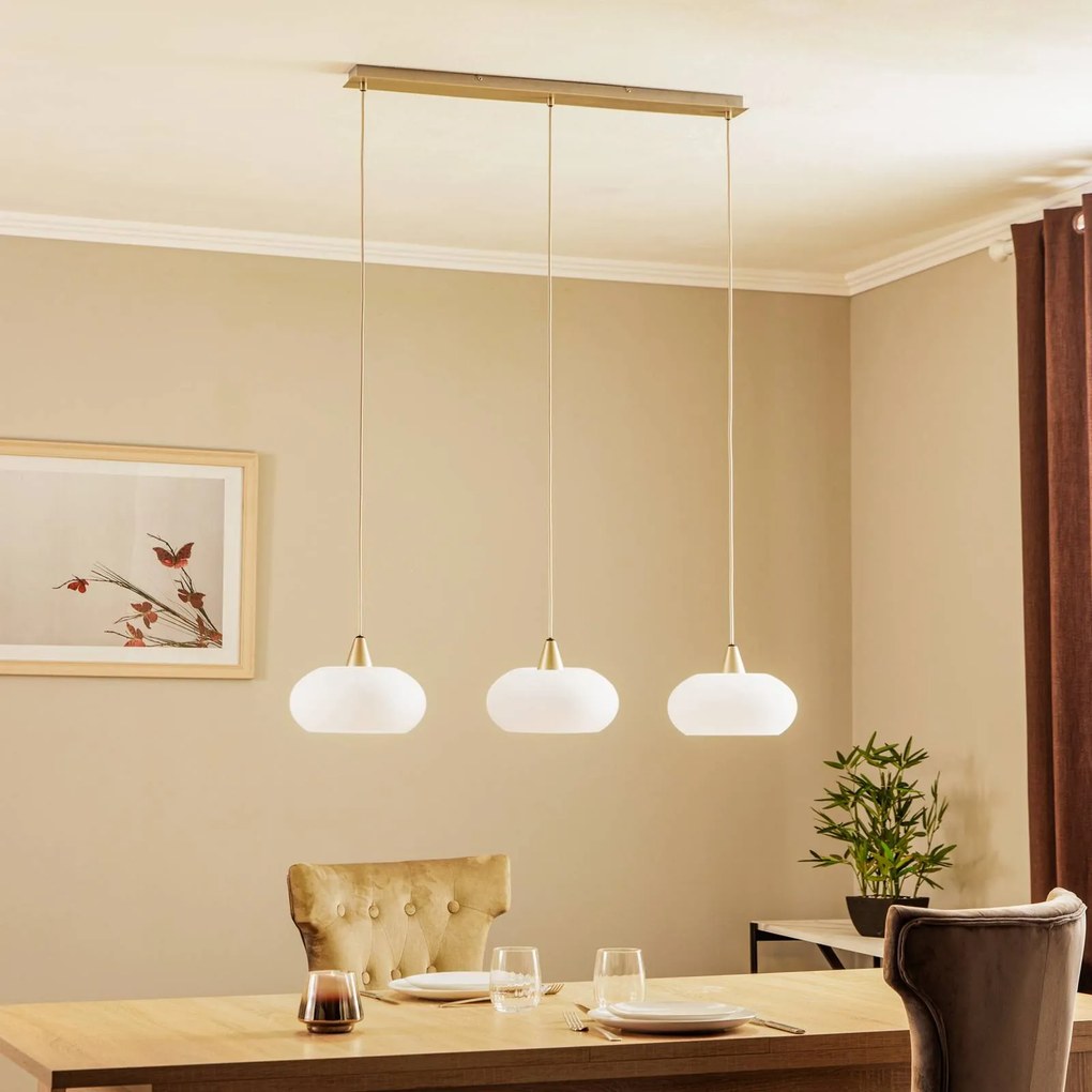 Lampada a sospensione Sharvil Lucande, dimmerabile, Bianco / Opale, Soggiorno / Sala da pranzo, Vetro, Design, Lampada a sospensione