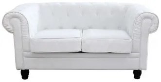 Divano Chesterfield in ecopelle bianca o marrone vintage 2 o 3 posti, Bianco / 3 posti