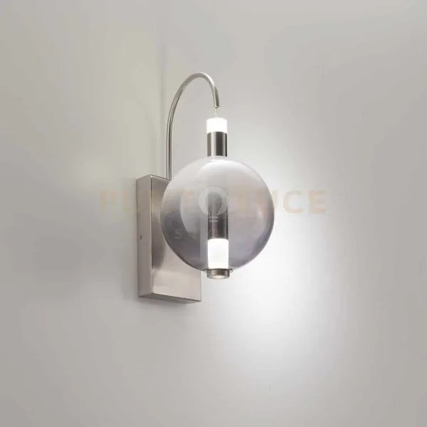 Lampada da parete aurora, nichel satinato con vetro fumè 10w 850lm ...