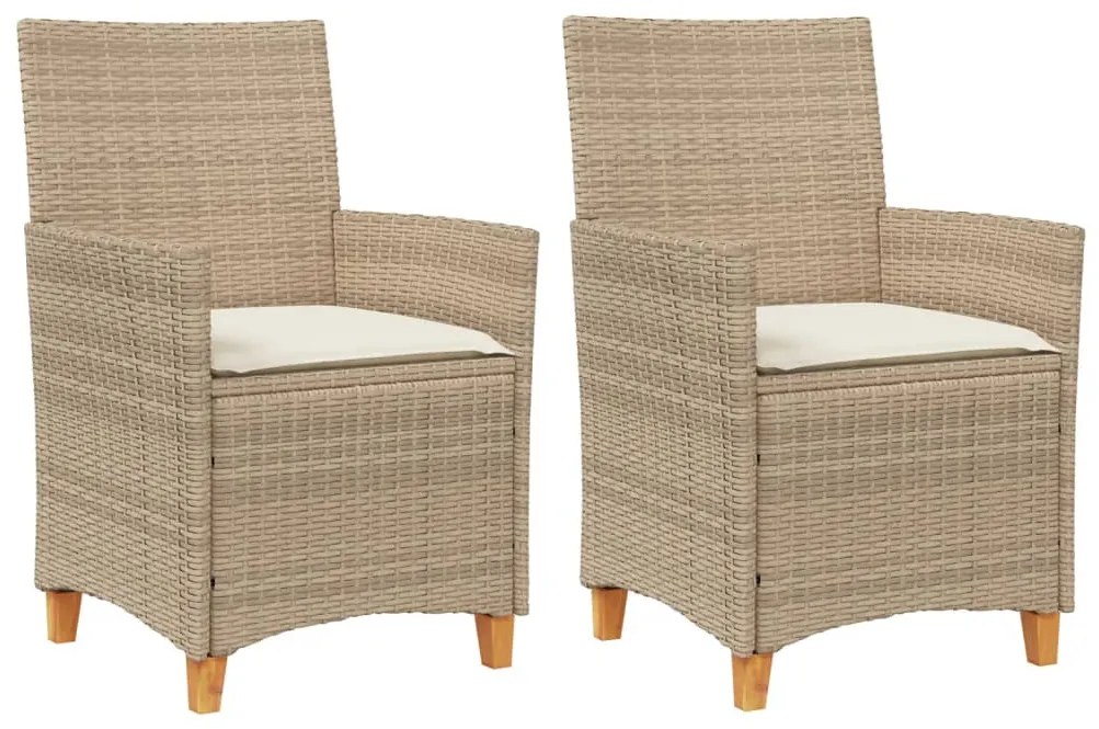 Sedie giardino con cuscini 2 pz beige polyrattan legno massello