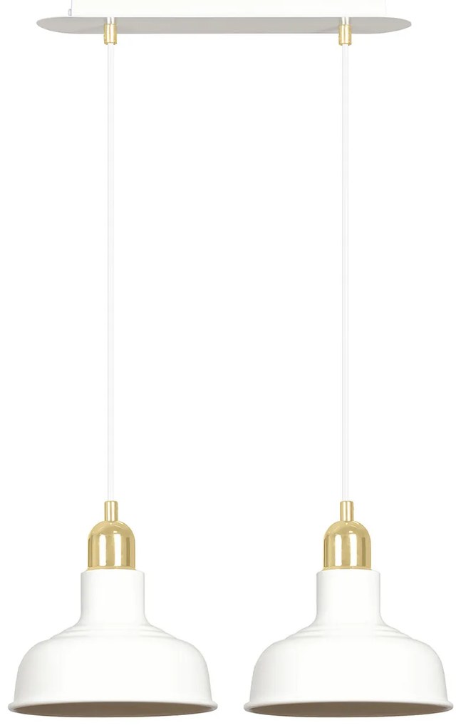 Lampadario Industrial 2 Luci Kubera In Acciaio Bianco Con Elementi In Oro