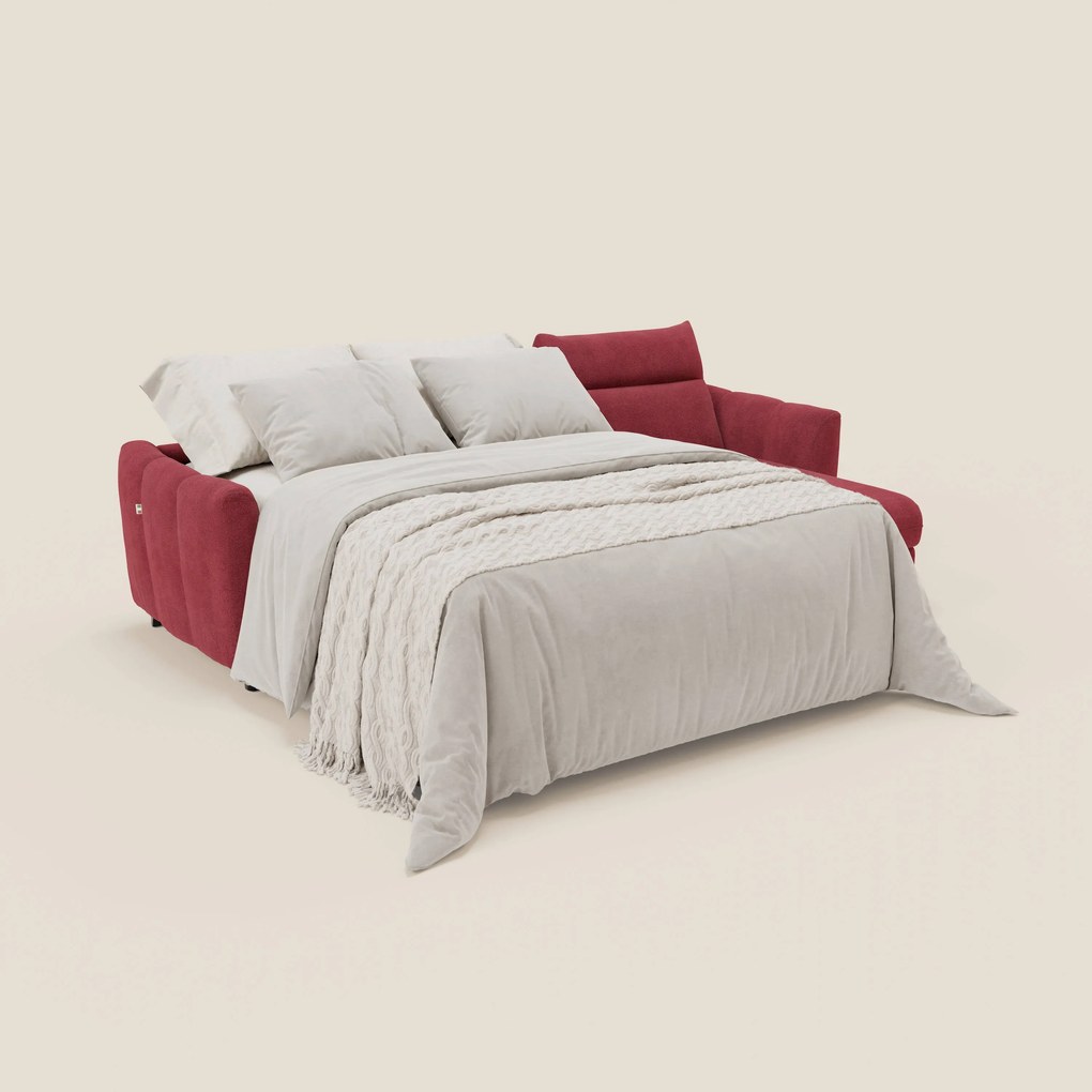 Peonia divano letto angolare con Penisola Contenitore - Materasso H18 cm in Bouclé Impermeabile T07 rosso