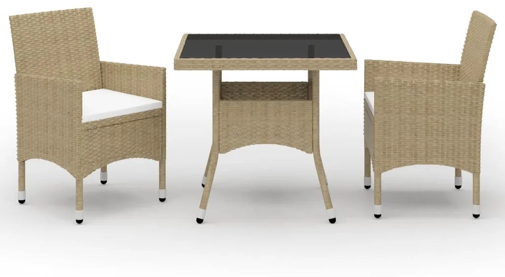 Set Da Pranzo Da Giardino 3 Pz Beige İn Polyrattan E Vetro /