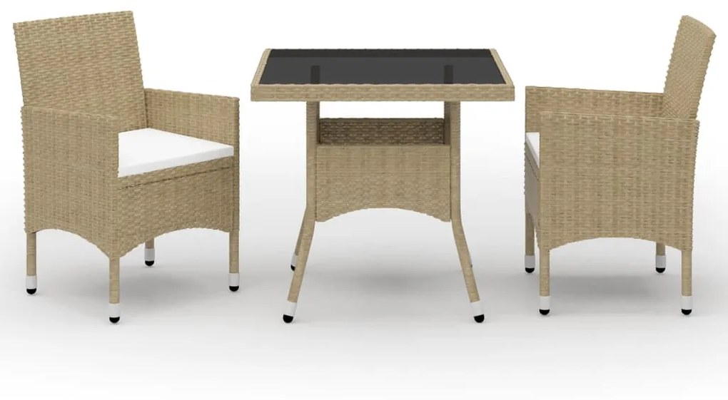 Set da Pranzo da Giardino 3 pz Beige in Polyrattan e Vetro