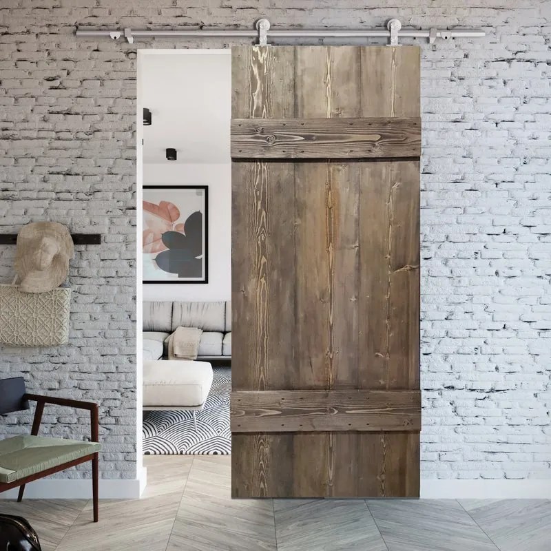 Porta scorrevole reversibile Barn Ebano in inox marrone, L 86 x H 215 cm, con binario Toledo