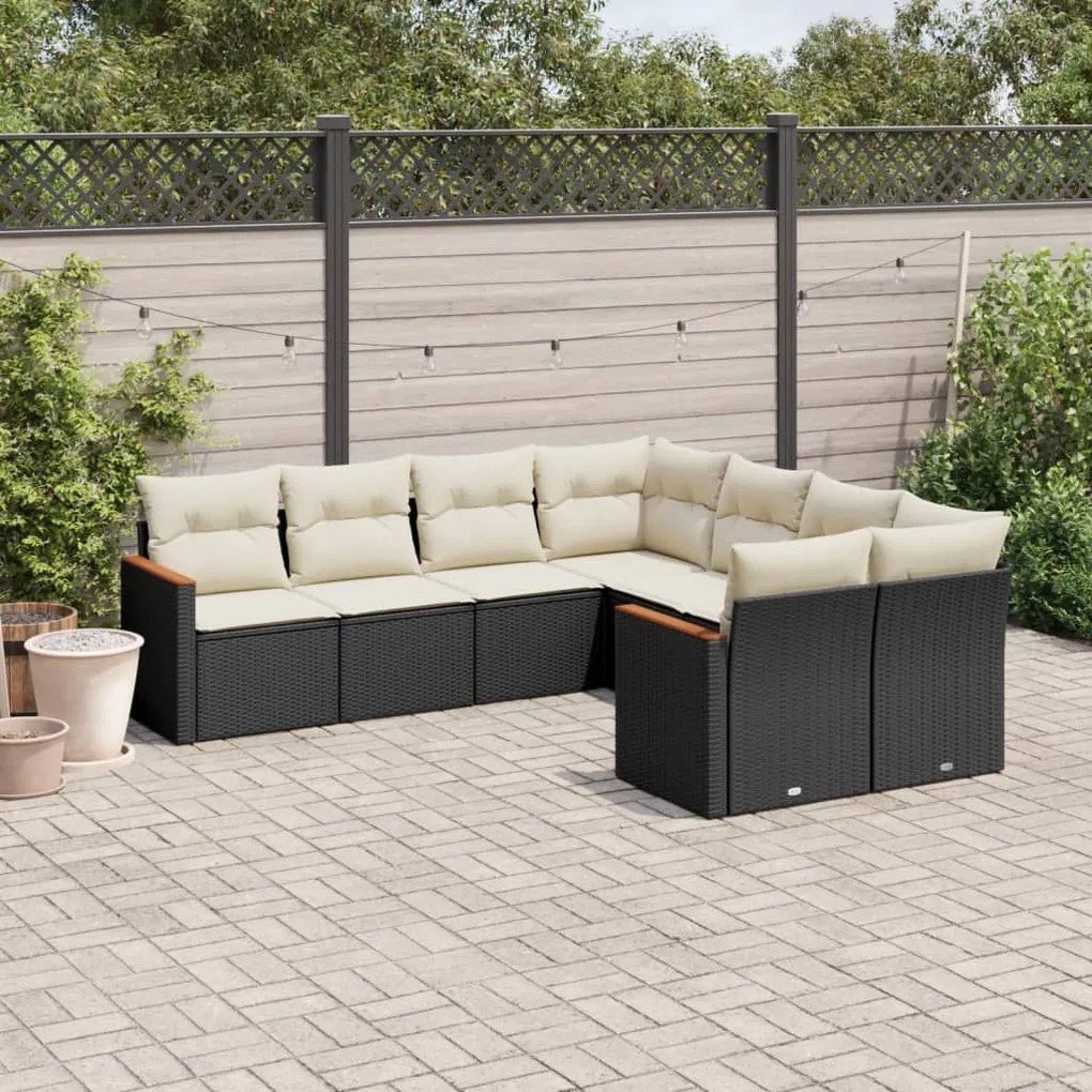 Set Divani da Giardino con Cuscini 8 pz Nero in Polyrattan