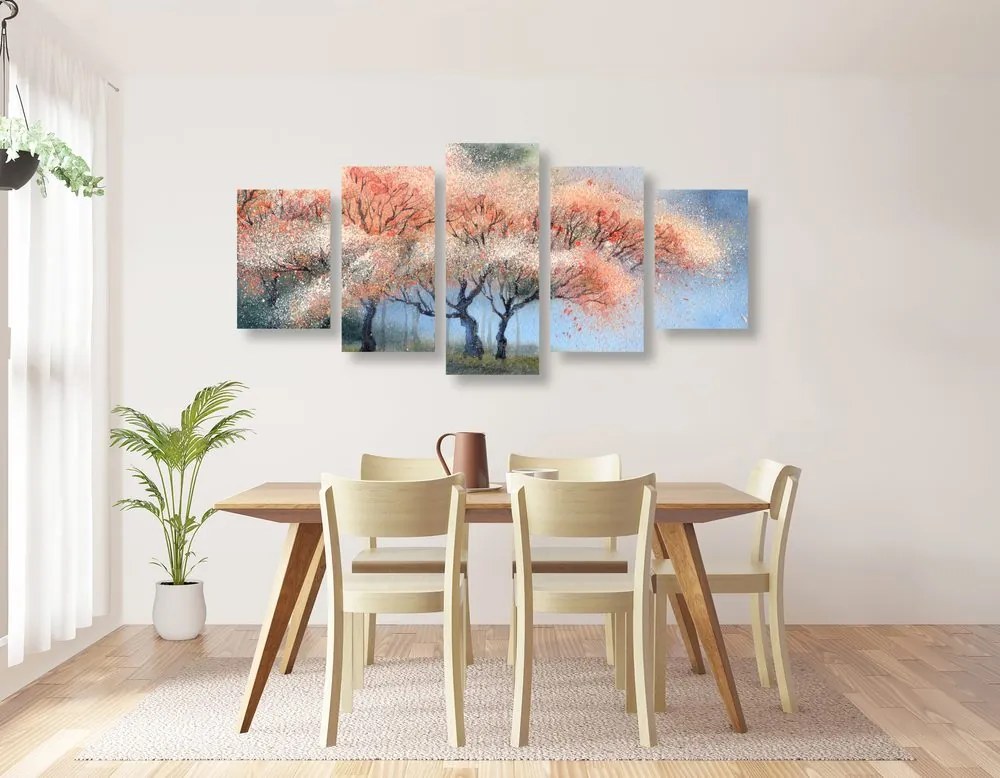 Quadri 5 pezzi – Alberi fioriti ad acquerello