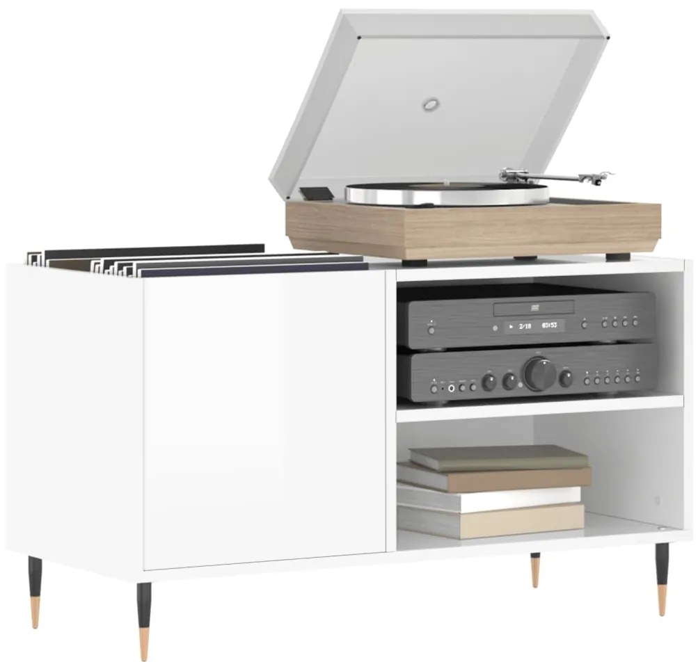 Mobile porta dischi bianco lucido 85x38x48 cm legno multistrato