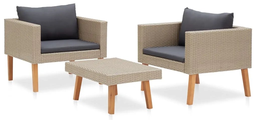 Set Divani da Giardino 3 pz con Cuscini in Polyrattan Beige