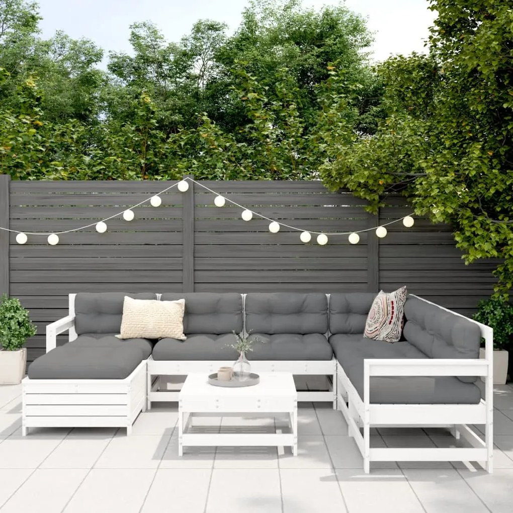 Set divani da giardino 8 pz in legno massello di pino bianco