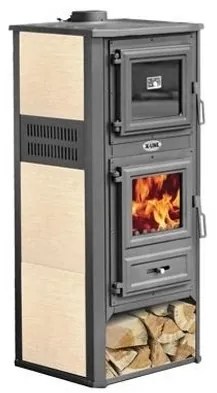 Stufa A Legna In Acciaio E Ghisa 12,1 kW Con Forno K-Line Kalorosa Crema