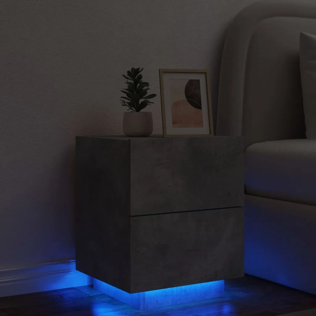 Comodino Con Luci Led Grigio Cemento İn Legno Multistrato /
