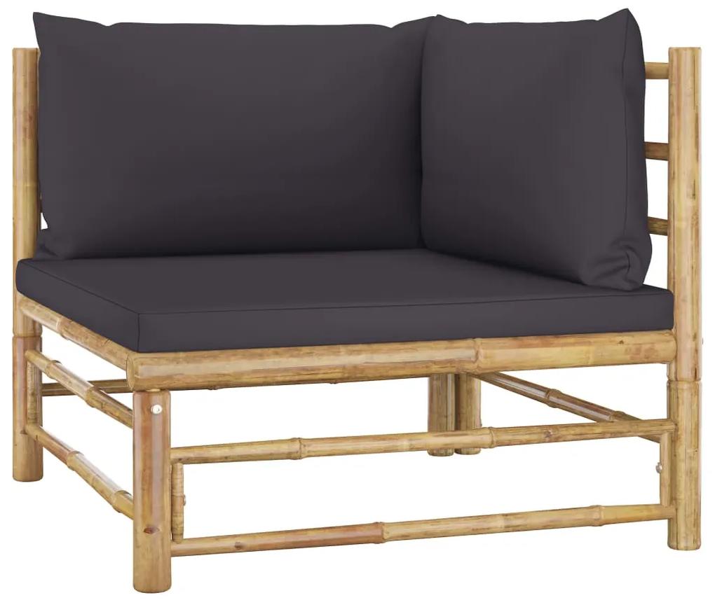 Set divani da giardino 6 pz con cuscini grigio scuro in bambù
