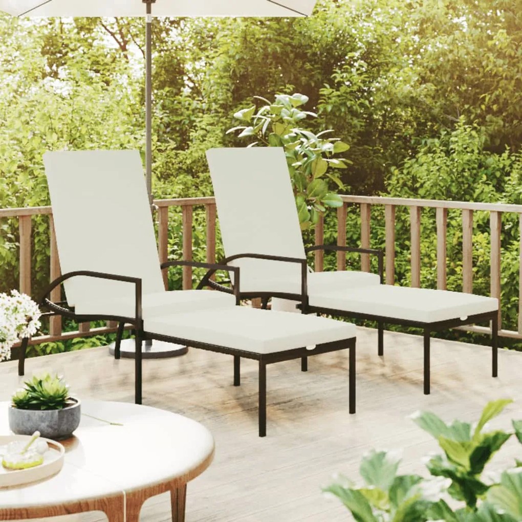 Lettini Prendisole 2 Pz Con Poggiapiedi İn Rattan Pe Nero /