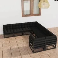 Set Divani da Giardino 8 pz con Cuscini Massello di Pino Nero 3077028